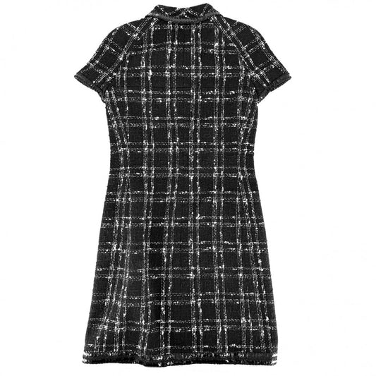 CHANEL シャネル ワンピース ツイード カメリア 半袖 服 アパレル 38 ブラック 黒 ゴールド金具 夏 コットン ポリエステル アクリル レディース【中古品】