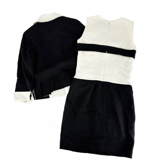 CHANEL シャネル セットアップ ツイード バイカラー ジャケット ノースリーブワンピース アパレル 服 38 ブラック 黒 ホワイト 白 シルバー金具 春 秋 リネン コットン ウール ナイロン レディース【中古品】