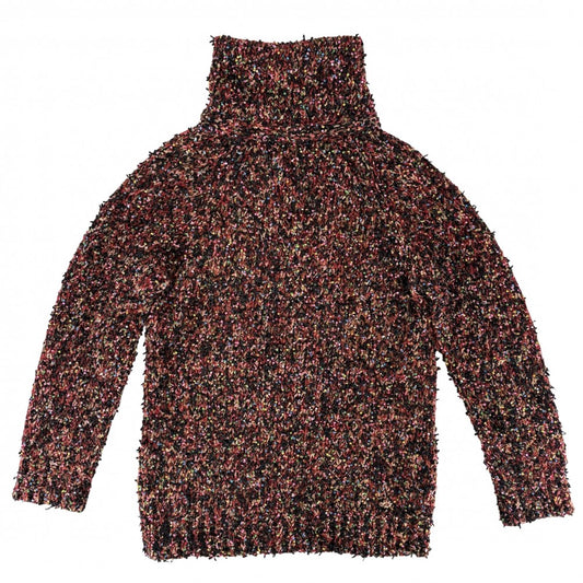 CHANEL シャネル ニット スパンコール タートルネック 服 アパレル トップス セーター 38 レッド 赤 ブラック 黒 秋 冬 レディース【中古品】