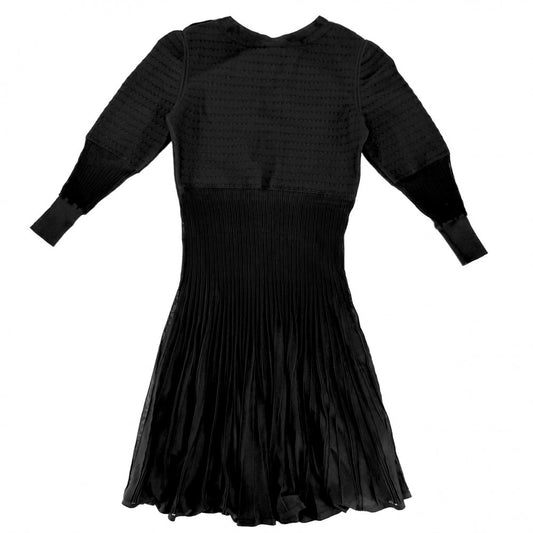 【開店SALE】 CHANEL シャネル ワンピース 長袖 ニットワンピース アパレル 服 36 ブラック 黒 春 秋 レーヨン シルク スパンデックス レディース【中古品】
