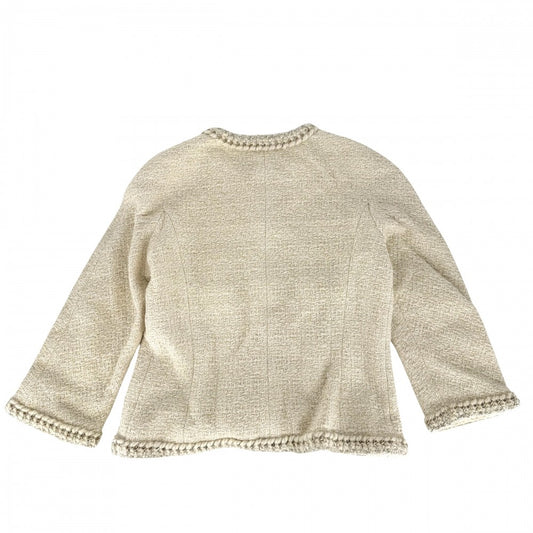 【開店SALE】 CHANEL シャネル アウター ロゴボタン ノーカラージャケット アパレル 服 ココマーク 42 アイボリー ゴールド金具 ウール レディース【中古品】
