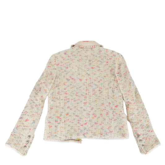 CHANEL シャネル アウター リボンボタン ツイード ジャケット アパレル 服 38 アイボリー マルチカラー ゴールド金具 レディース【中古品】