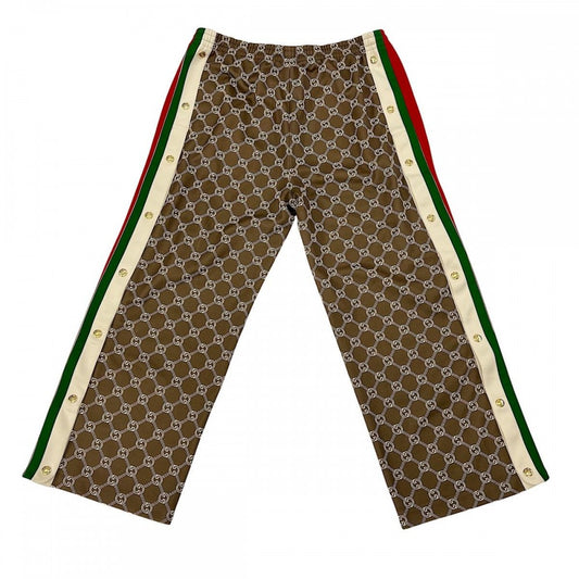 【開店SALE】 GUCCI グッチ パンツ インターロッキングG スナップトラックロングパンツ シェリーライン ボトムス L 671496 ブラウン 茶 ゴールド金具 ポリエステル コットン レディース【中古品】