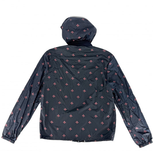 GUCCI グッチ ブルゾン Bee 蜂 ジャケット アウター アパレル 服 フード付き 46 ネイビー 紺 レッド 赤 シルバー金具 春 秋 ナイロン メンズ【中古品】