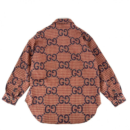 GUCCI グッチ 長袖シャツ マキシGG ギンガムチェック トップス アパレル 服 50 756842 レッド 赤 ベージュ 秋 冬 ウール メンズ【中古品】