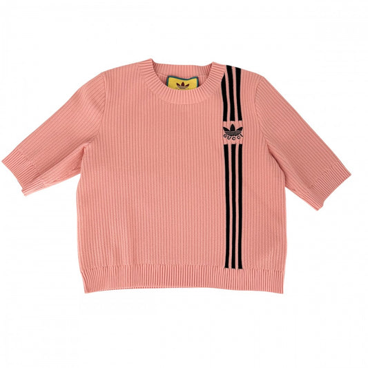【開店SALE】 GUCCI グッチ セットアップ アディダスコラボ 半袖ニット ロングスカート adidas 服 アパレル トップス ボトムス M 693809/697710 ピンク ブラック 黒 春 夏 レーヨン ポリエステル ナイロン ポリウレタン レディース【中古品】