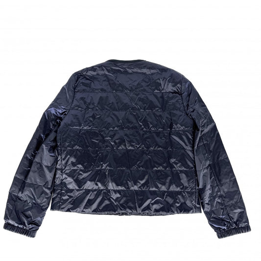 PRADA プラダ ブルゾン ノーカラーダウンジャケット アウター 服 トライアングルロゴ アパレル 44 ネイビー 紺 シルバー金具 春 秋 ポリアミド レディース【中古品】