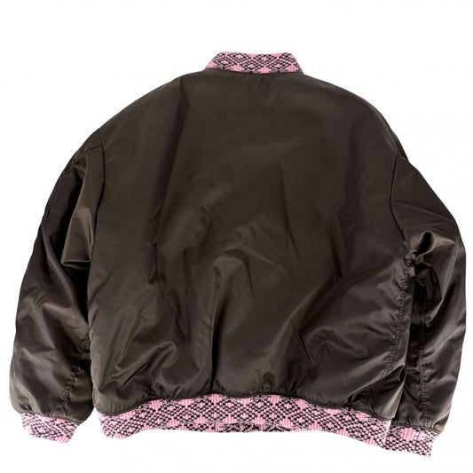 PRADA プラダ ブルゾン ボンバージャケット 服 アウター M SGB895 ブラウン 茶 ピンク シルバー金具 冬 ポリアミド メンズ【中古品】