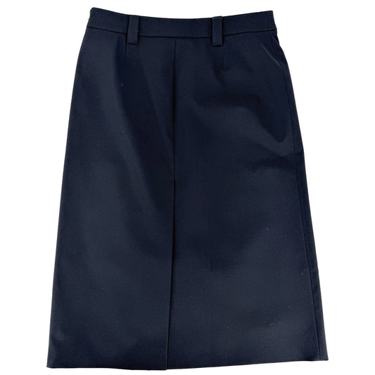 PRADA プラダ スカート トライアングルロゴ シンプル ボトムス 服 アパレル 40 ネイビー 紺 ポリエステル エラスタン レディース【中古品】