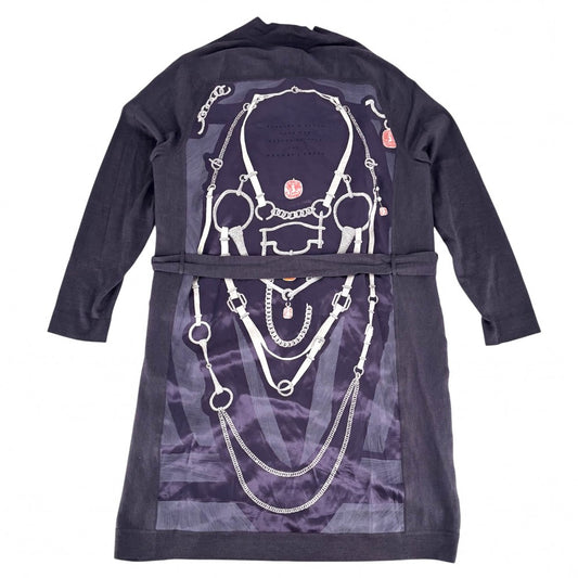 【開店SALE】 HERMES エルメス カーディガン ツイルレーヌ ETUDE POUR UNE PARURE DE GALA 正装のエチュード ロングカーディガン ニット切り替え アパレル 服 38 パープル系 春 秋 シルク カシミヤ レディース【中古品】