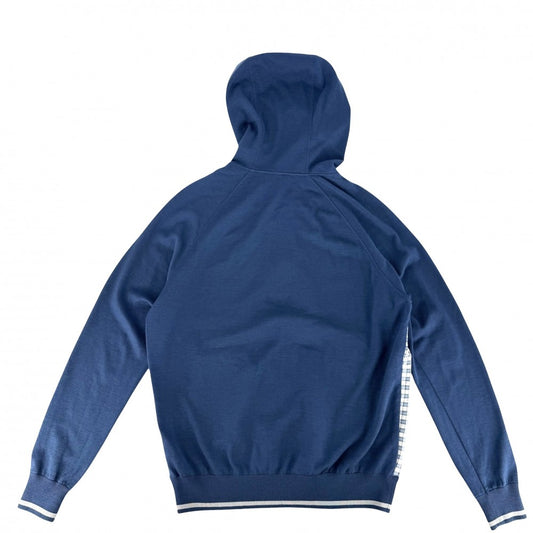 HERMES エルメス パーカー チェック アウター ジップアップ メンズ レディース XL ブルー系 シルバー金具 春 秋 ウール ポリエステル ナイロン ユニセックス【中古品】