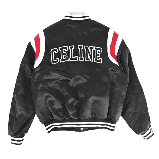 【開店SALE】 CELINE セリーヌ ブルゾン ロゴ アウター ボンバージャケット アパレル 服 46 ブラック 黒 シルバー金具 ウール レーヨン メンズ【中古品】