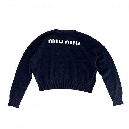 MIUMIU ミュウミュウ トップス センタースリット バックロゴ 長袖 ニット アパレル 服 セーター 40 ネイビー 紺 秋 冬 カシミヤ レディース【中古品】