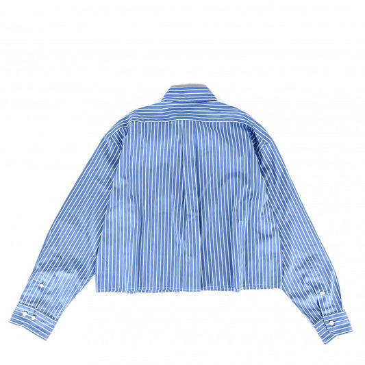 MIUMIU ミュウミュウ 長袖シャツ ポプリンシャツ ストライプ ロゴ クロップド丈 アパレル 服 38 ブルー 青 ホワイト 白 春 夏 コットン レディース【中古品】