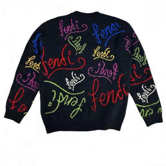 FENDI フェンディ ニット ARTIST ロゴ セーター 長袖 服 トップス アパレル 52 FZY463 ブラック 黒 マルチカラー 秋 冬 ウール メンズ【中古品】