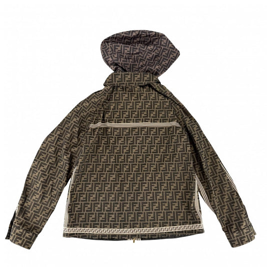 【開店SALE】 FENDI フェンディ アウター ズッカ ジャケット アパレル ロゴ 服 マウンテンパーカー 48 ブラウン 茶 ゴールド金具 ポリエステル コットン アクリル メンズ【中古品】