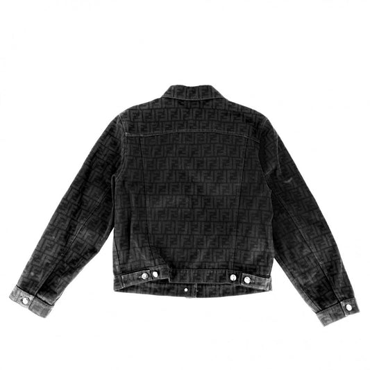 FENDI フェンディ デニムジャケット ズッカ 総柄 アウター ロゴ アパレル 服 38 ブラック 黒 シルバー金具 秋 冬 コットン レディース【中古品】