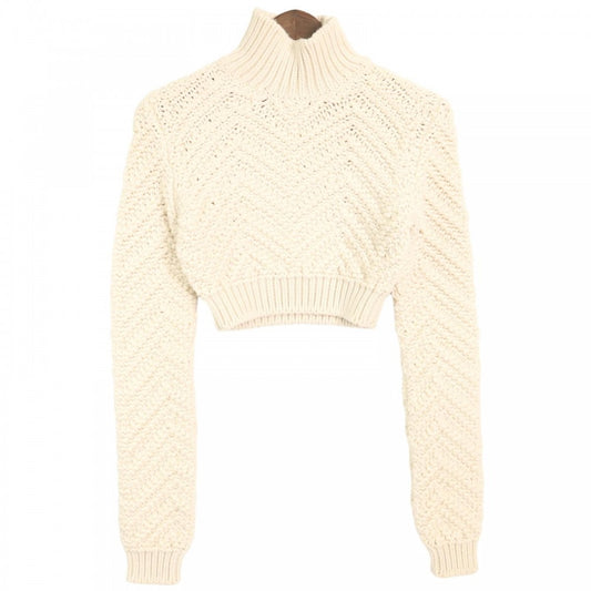 FENDI フェンディ ニット FFロゴ クロップドセーター セーター 長袖 服 トップス アパレル 40 FZX719 ホワイト 白 ゴールド金具 秋 冬 ウール レディース【中古品】