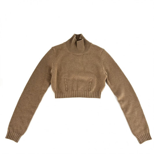 【開店SALE】 FENDI フェンディ セットアップ スカート タートルネック ニット ショート丈トップス アパレル 服 38 ブラウン 茶 秋 冬 カシミヤ レディース【中古品】