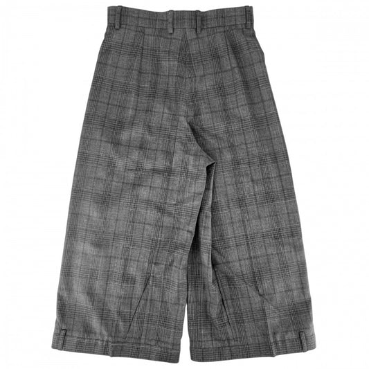 【開店SALE】 BALENCIAGA バレンシアガ パンツ チェック ボトムス ワイドパンツ 服 34 769023 グレー ブラック金具 ウール レディース【中古品】