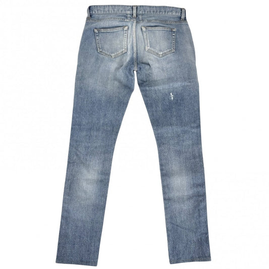 【開店SALE】 SAINT LAURENT PARIS サンローランパリ デニムパンツ スキニー ジーンズ ボトム ダメージ加工 長ズボン サイズ28 421227 ライトブルー アンティークゴールド金具 オールシーズン コットン ポリウレタン レディース【中古品】