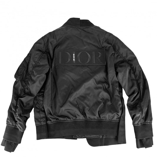 【開店SALE】 Dior ディオール ブルゾン サカイコラボ ハイブリッド ボンバージャケット アウター MA-1 sacai 44 ブラック 黒 シルバー金具 ナイロン キュプラ メンズ【中古品】