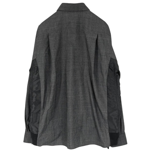 【秋物特集】 Sacai サカイ 長袖シャツ グレンチェックシャツ 異素材シャツ サイズ3 ブラック 黒 グレー 秋 冬 ウール キュプラ メンズ【中古品】