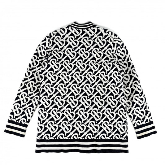 BURBERRY バーバリー カーディガン TBロゴ オーバーサイズ トップス 服 アパレル XS 8058405 ネイビー 紺 ホワイト 白 春 秋 冬 レディース【中古品】