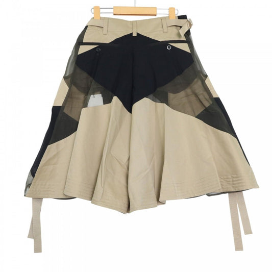 Sacai サカイ ボトムス シースルー ハーフパンツ ワイドパンツ 服 3サイズ ベージュ ブラック 黒 シルバー金具 コットン ポリエステル レディース【中古品】