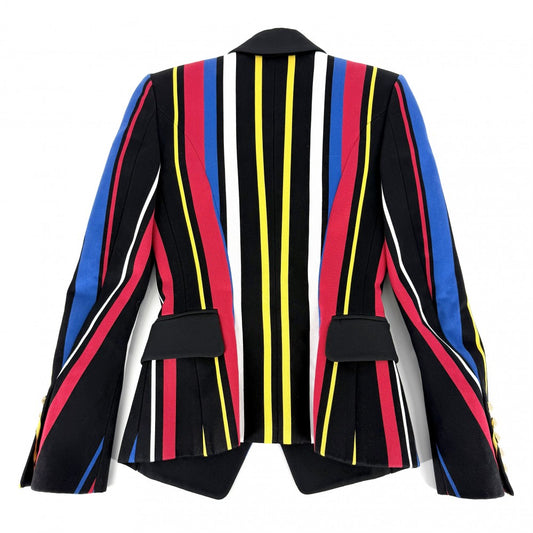 【開店SALE】 BALMAIN バルマン テーラードジャケット アウター アパレル 服 34 ブラック 黒 マルチカラー ゴールド金具 コットン レディース【中古品】