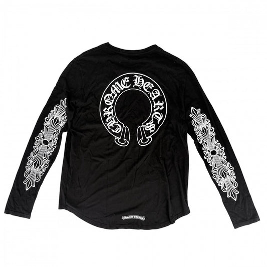 CHROME HEARTS クロムハーツ 長袖Tシャツ ダガー ロゴ クルーネック トップス 服 アパレル ホースシュー L ブラック 黒 コットン レーヨン メンズ【中古品】