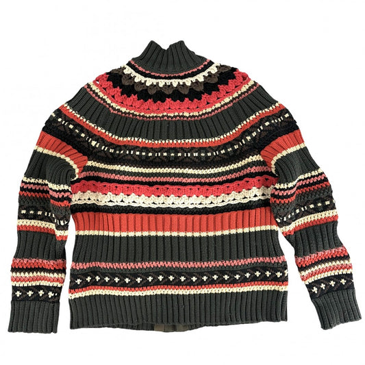 【秋物特集】 Sacai サカイ ブルゾン ミックスニットブルゾン アウター ジャケット アパレル 服 4サイズ 26-03942M ダークグリーン マルチカラー 秋 冬 ポリエステル コットン アクリル メンズ【中古品】