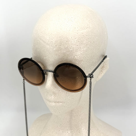 【開店SALE】 CHANEL シャネル サングラス ココマーク アイウェア チェーン 4245 ブラウン 茶 シルバー金具 レディース【中古品】