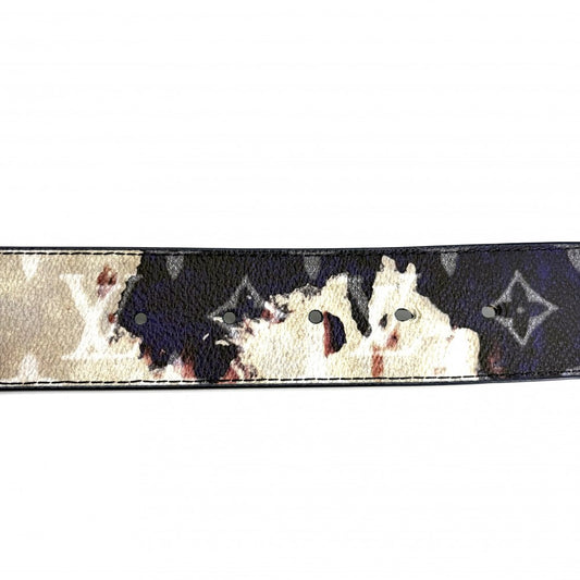 LOUIS VUITTON ルイヴィトン ベルト モノグラム イニシャル ファッションアイテム 95/38 M8402 レザー ネイビー 紺 マルチカラー ゴールド金具 メンズ【中古品】