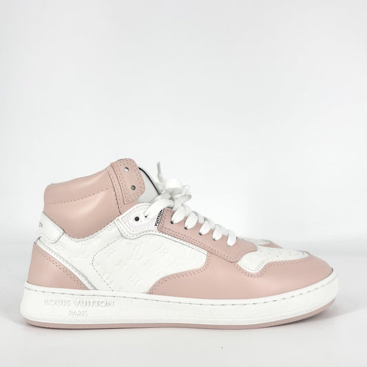 【開店SALE】 LOUIS VUITTON ルイヴィトン スニーカー モノグラム LV スタジアム スニーカー ハイカット ファッションアイテム ピンク ホワイト レザー ローズ クレール ピンク レディース【中古品】