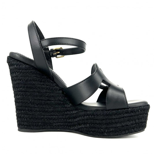 【開店SALE】 LOUIS VUITTON ルイヴィトン サンダル LVイソラ ミュール 厚底 37サイズ 約24cm ブラック 黒 ウェッジソール 靴 1AD5E0 ノワール ゴールド金具 レディース【中古品】