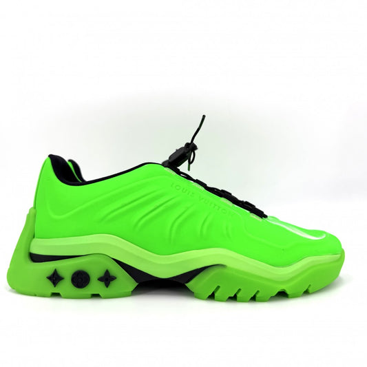 【開店SALE】 LOUIS VUITTON ルイヴィトン スニーカー ミレニアムライン レースアップ シューズ 靴 5.5サイズ 約25cm ファッションアイテム ラバー グリーン 緑 ブラック 黒 メンズ【中古品】