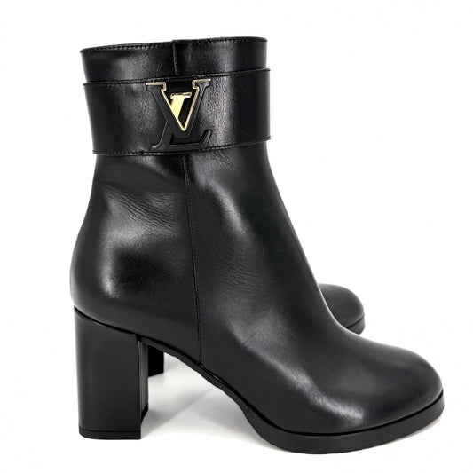 【開店SALE】 LOUIS VUITTON ルイヴィトン ブーツ ミッドタウンアンクルブーツ ショートブーツ 靴 36サイズ 約23cm 1AIURC レザー ブラック 黒 ゴールド金具 レディース【中古品】