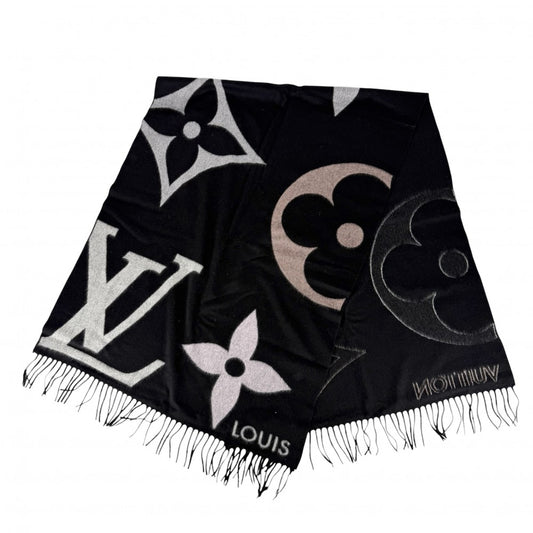 LOUIS VUITTON ルイヴィトン マフラー エシャルプ・ジ アルティメット ストール ファッションアイテム ブラック M76383 秋 冬 カシミヤ ウール ノワール レディース【中古品】