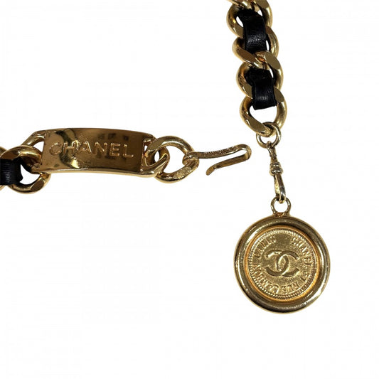 CHANEL シャネル ベルト メダル チェーンベルト ファッションアイテム 小物 ココマーク ヴィンテージ GP レザー ゴールド ブラック 黒 レディース【中古品】