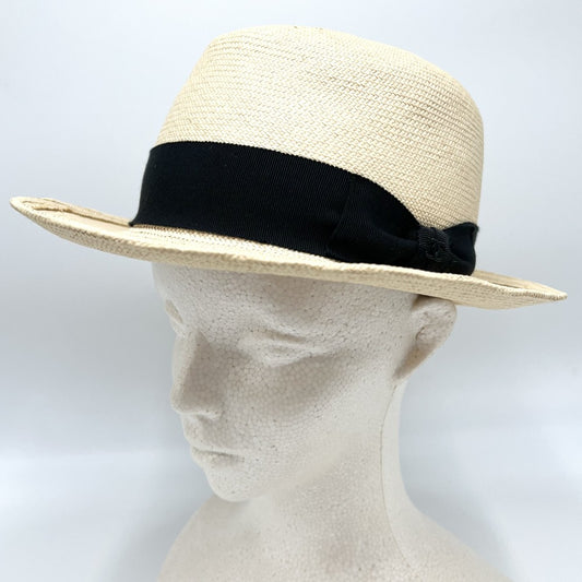 【開店SALE】 CHANEL シャネル ハット ココマーク ファッションアイテム 帽子 リボン ストロー ベージュ ブラック 黒 レディース【中古品】