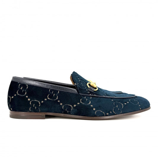 GUCCI グッチ ローファー ホースビット GGベルベット 6サイズ 約25cm 430088 ベロア ネイビー 紺 アンティークゴールド金具 メンズ【中古品】