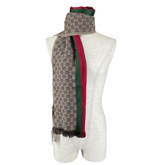 GUCCI グッチ マフラー シェリーライン PSAG900087 ウール シルク ブラウン 茶 レディース【中古品】