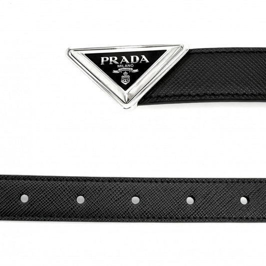【開店SALE】 PRADA プラダ ベルト トライアングルロゴ ファッションアイテム 小物 28/70 メンズ レディース レザー ブラック 黒 シルバー金具 ユニセックス【中古品】