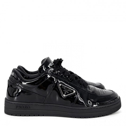PRADA プラダ スニーカー ダウンタウン トライアングルロゴ ローカット 靴 約24cm 5サイズ 2EE364 エナメル ブラック 黒 シルバー金具 メンズ【中古品】