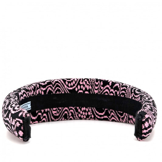 【開店SALE】 PRADA プラダ ヘアアクセサリー カチューシャ ヘッドバンド トライアングルロゴ 小物 キャンバス ブラック 黒 ピンク シルバー金具 レディース【中古品】