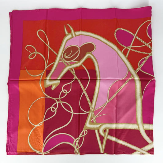【開店SALE】 HERMES エルメス スカーフ カレ140 Coup de Fouet 鞭 ファッションアイテム Carres 大判 シルク ピンク レッド 赤 レディース【中古品】