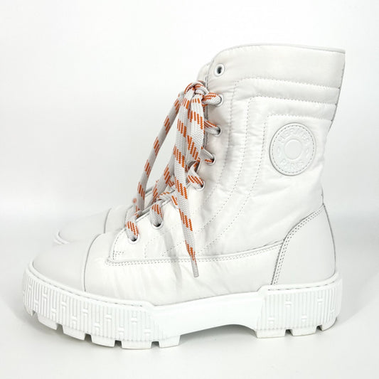 HERMES エルメス ブーツ フレッシュ ナイロンブーツ シューズ 靴 38サイズ 春 秋 冬 ナイロン ホワイト 白 オレンジ レディース【中古品】