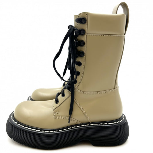 【開店SALE】 BOTTEGAVENETA ボッテガヴェネタ ブーツ ファッションアイテム レースアップ 靴 36サイズ 約23cm レザー カーキ レディース【中古品】