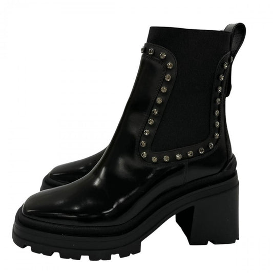 JIMMY CHOO ジミーチュウ ブーツ サイドゴア ヴェロニク ラインストーン ショートブーツ レザー ブラック 黒 シルバー金具 レディース 約1895g【中古品】